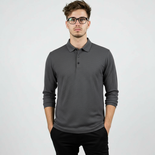 CASUAL LONG-SLEEVE DARK GRAY POLO