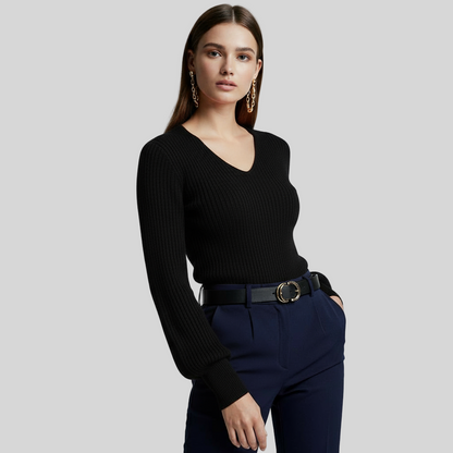 CASUAL BLACK KNIT PULLOVER SWEATER