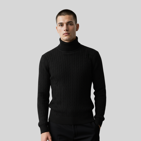 CLASSIC OLD MONEY BLACK TURTLENECK PULLOVER