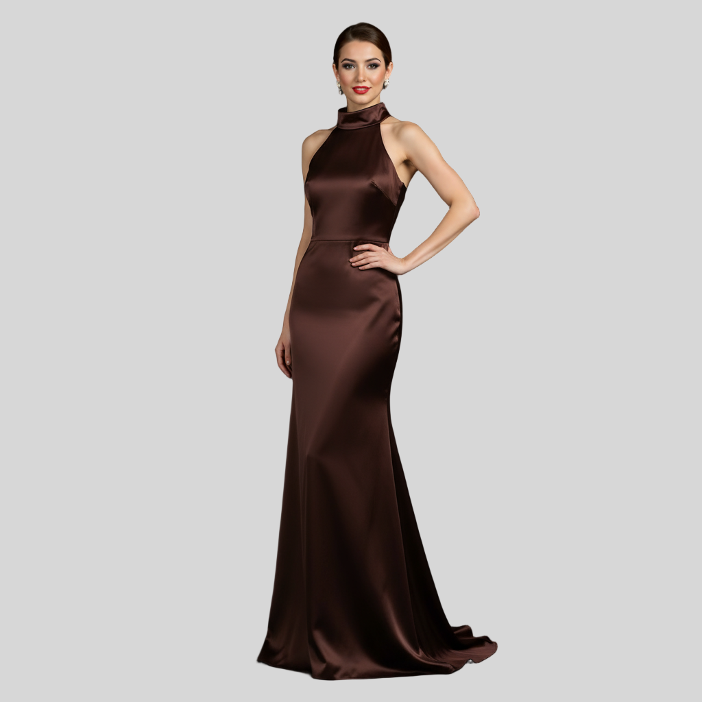 SATIN DARK BROWN PREMIUM DRESS