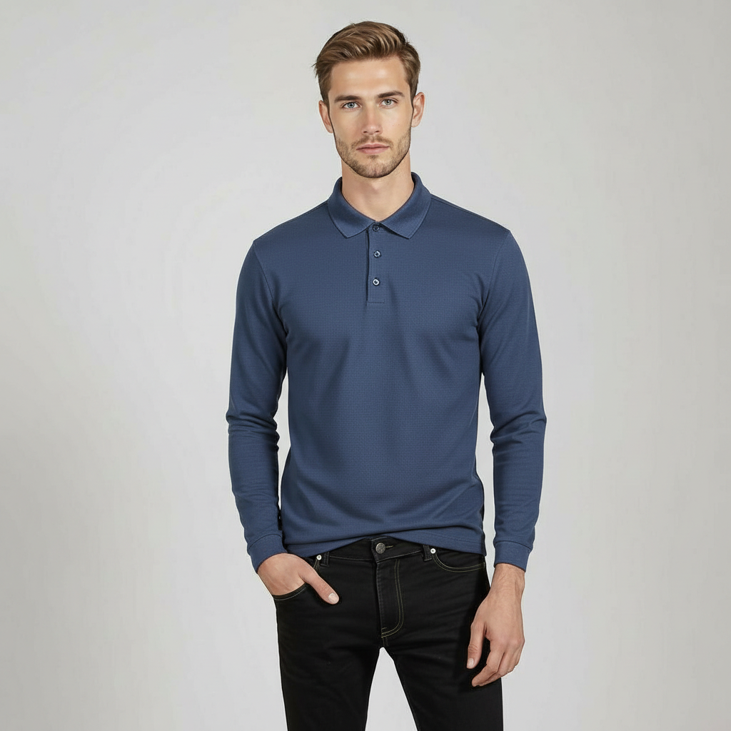 CASUAL LONG-SLEEVE NAVY BLUE POLO