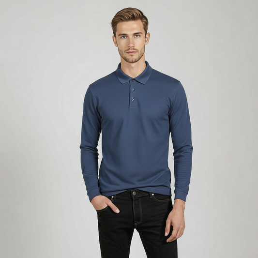 CASUAL LONG-SLEEVE NAVY BLUE POLO