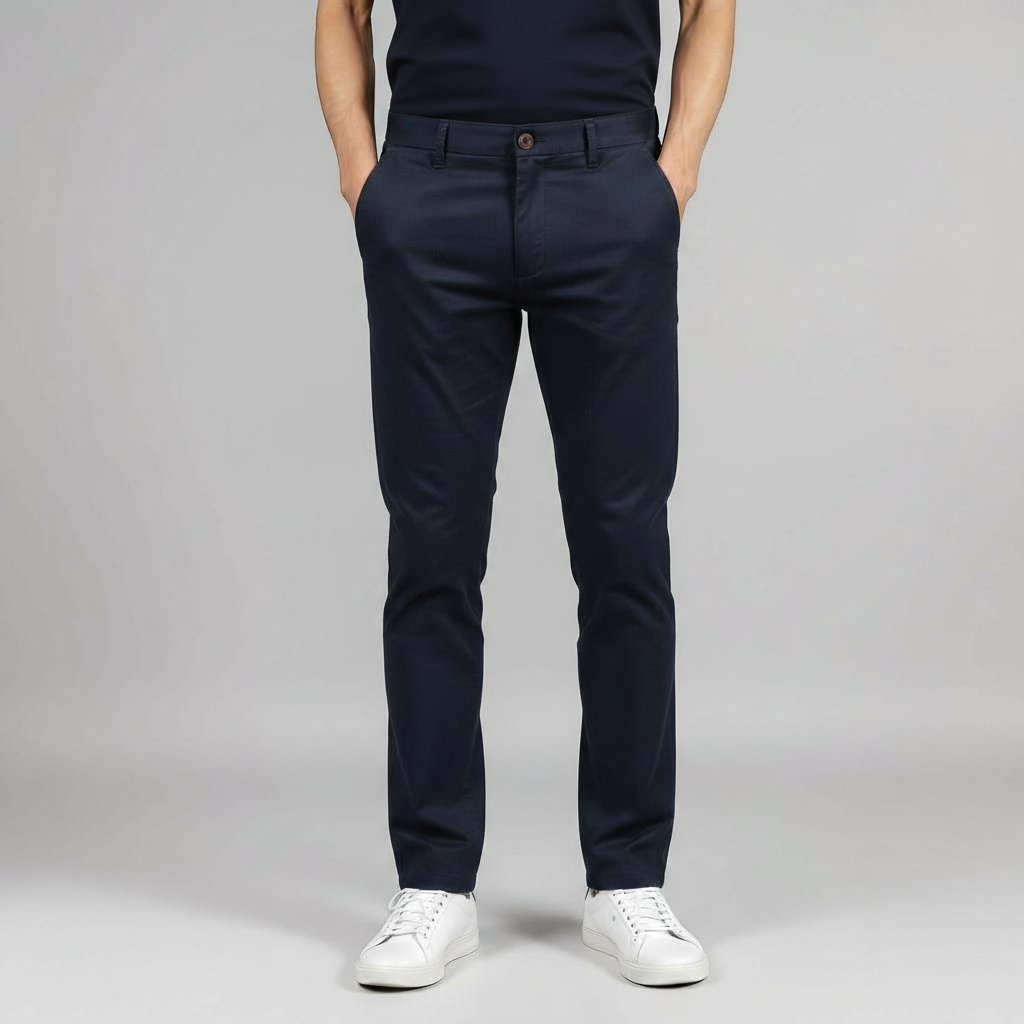 HIGH QUALITY NAVY BLUE COTTON STRAIGHT PANTS