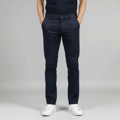 HIGH QUALITY NAVY BLUE COTTON STRAIGHT PANTS