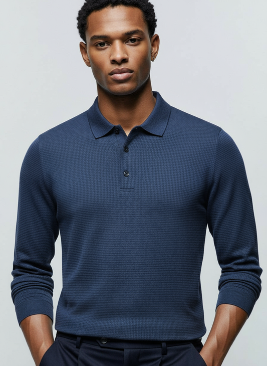CASUAL LONG-SLEEVE NAVY BLUE POLO