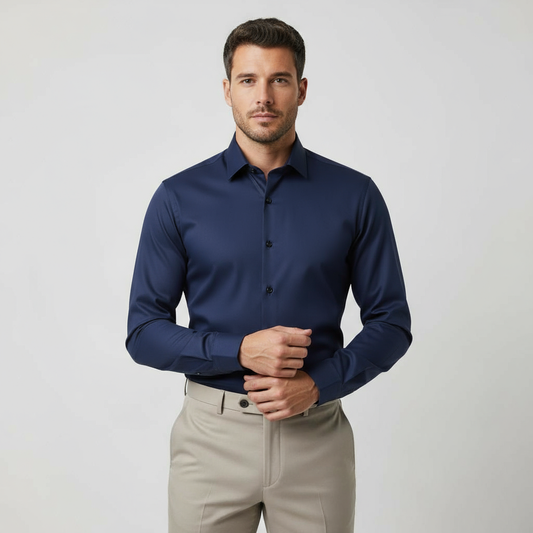ASHFORD SLIM NAVY BLUE DRESS SHIRT