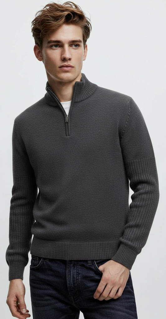 OLD MONEY LONG NECK DARK GRAY SWEATER