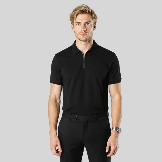 VINTAGE QUARTER ZIP BLACK POLO