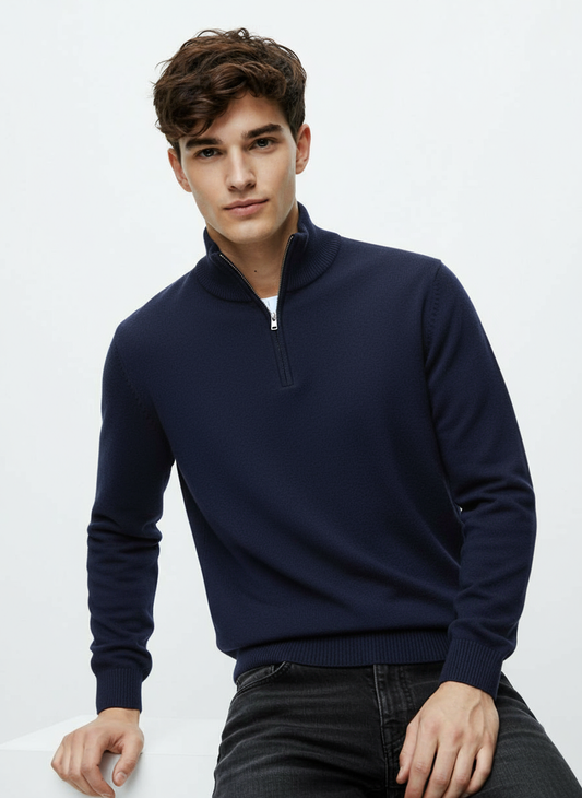 OLD MONEY LONG NECK NAVY BLUE SWEATER
