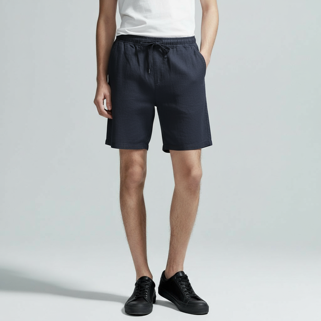 OLD MONEY COTTON NAVY BLUE BEACHY SHORTS