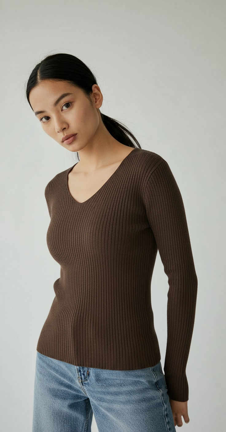 CASUAL REDDISH BROWN KNIT PULLOVER SWEATER