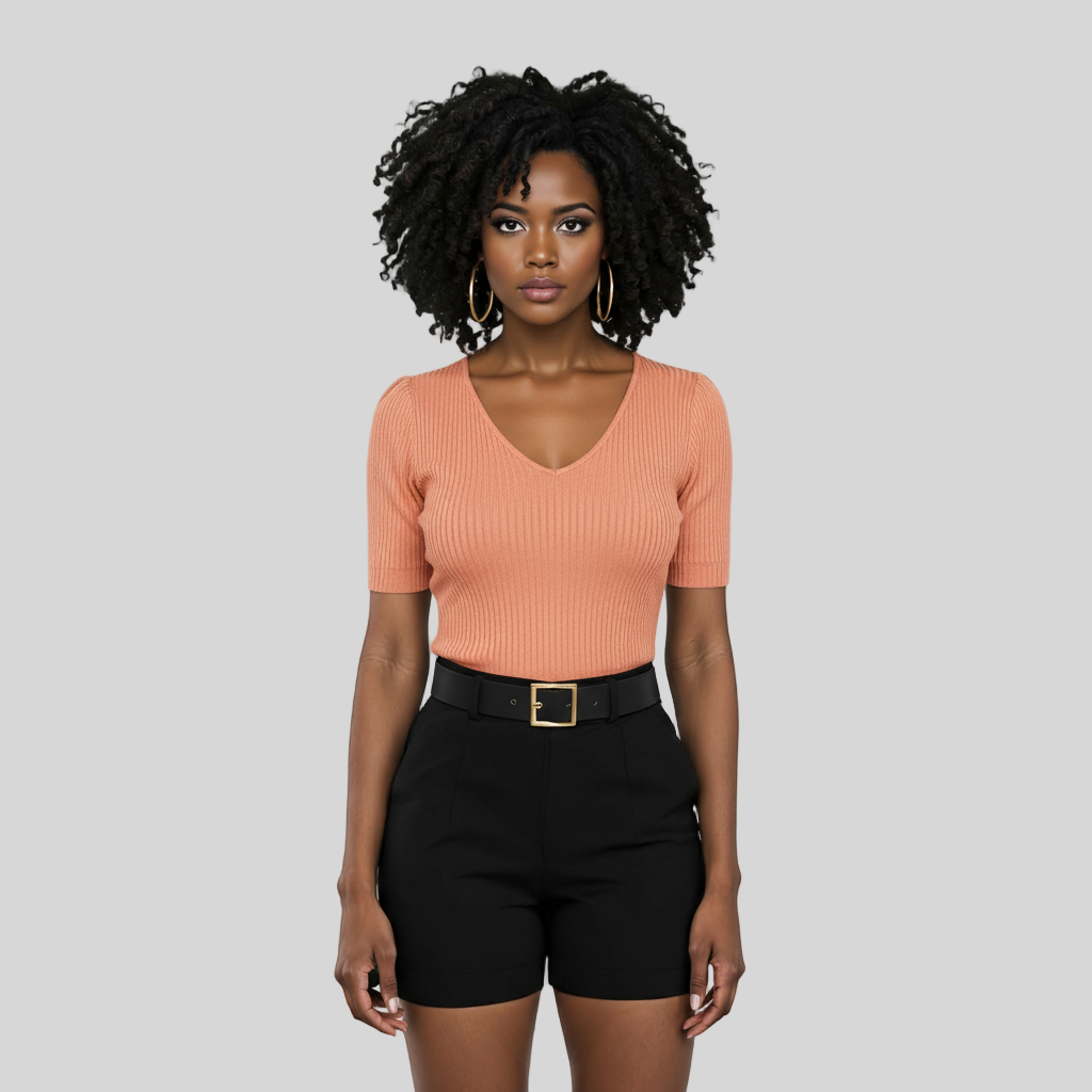 PINK CASUAL SLIM KNIT V-NECK SHIRT