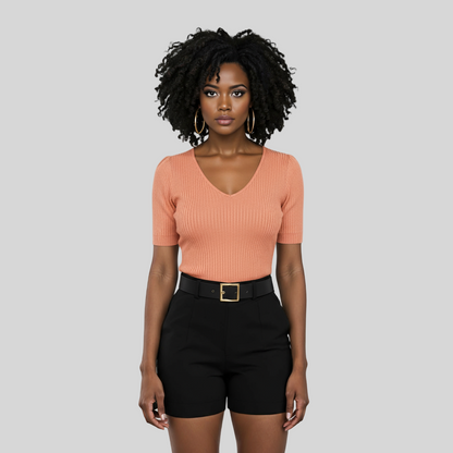 PINK CASUAL SLIM KNIT V-NECK SHIRT