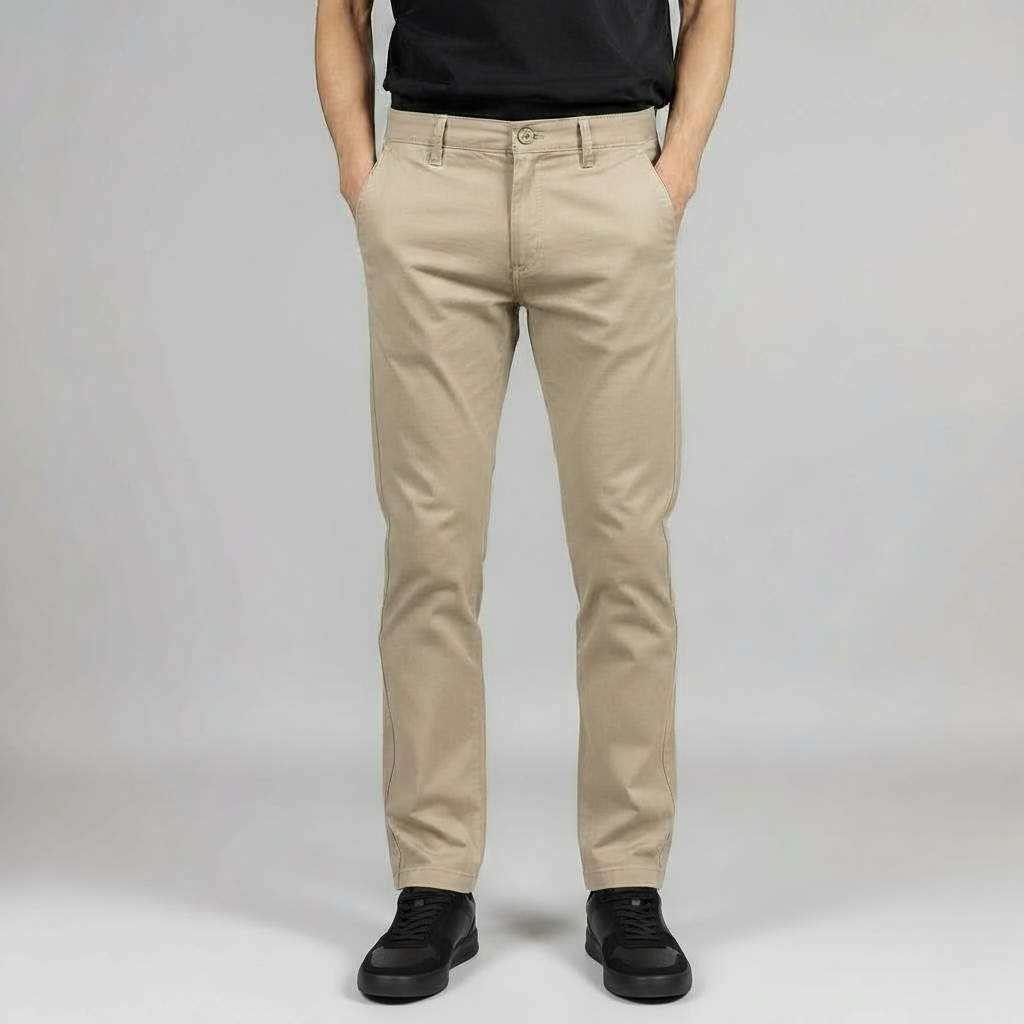 HIGH QUALITY BEIGE COTTON STRAIGHT PANTS