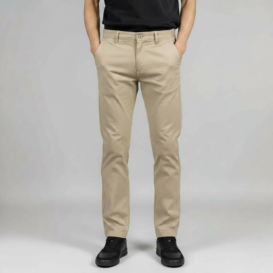 HIGH QUALITY BEIGE COTTON STRAIGHT PANTS