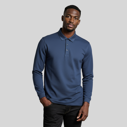 CASUAL LONG-SLEEVE NAVY BLUE POLO