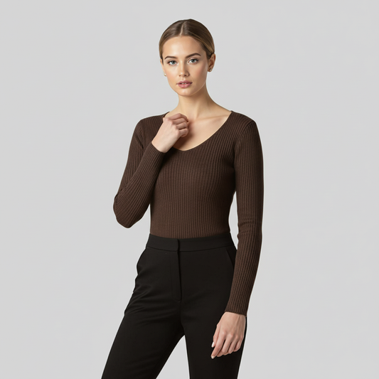 CASUAL REDDISH BROWN KNIT PULLOVER SWEATER