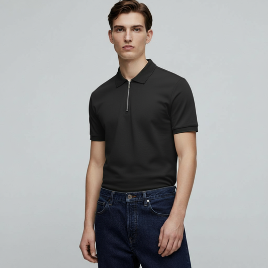 VINTAGE QUARTER ZIP DARK GRAY POLO