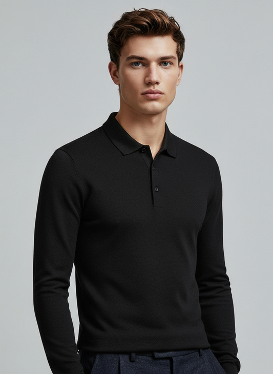 CASUAL LONG-SLEEVE BLACK POLO